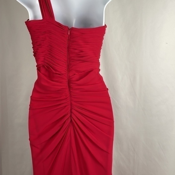 Betsy & Adam Red Gown with Beading & Cascading Skirt, Size 2 - Picture 10 of 14